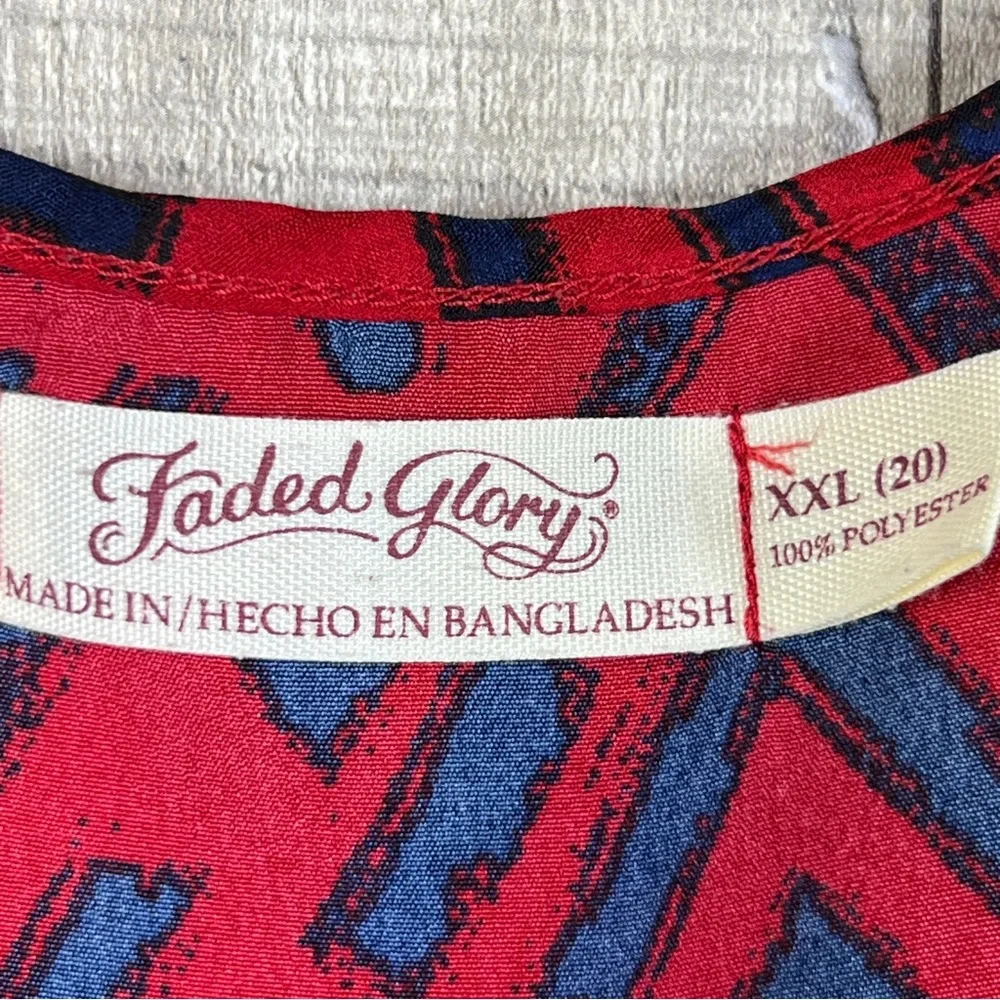Faded Glory XXL(20) Red & Navy Blue Print Tank Top